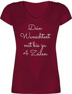 T-Shirt Damen V Ausschnitt - Aufdruck selbst gestalten - Wunschtext - XS - Bordeauxrot - selber Bedrucken t-Shirts Shirt zum personalisierte t Shirts personalisierter Text frei wählbar Tshirts von Geschenk mit Namen personalisiert by Shirtracer