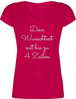 T-Shirt Damen V Ausschnitt - Aufdruck selbst gestalten - Wunschtext - XS - Fuchsia - Bedrucken selber Shirts Tshirt sexy zum Shirt und Name schreiben Text Tshirts für Frauen Lassen t beschriften von Geschenk mit Namen personalisiert by Shirtracer