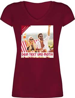 T-Shirt Damen V Ausschnitt - Bild - Eigenem Foto Geschenk - 3XL - Bordeauxrot - Aufdruck schriften und Bedrucken Lassen Schrift beschriftung Text ganzem zum anpassen personalisiertem aufdrucken von Geschenk mit Namen personalisiert by Shirtracer