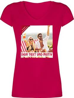 T-Shirt Damen V Ausschnitt - Bild - Eigenem Foto Geschenk - XXL - Fuchsia - Text und Aufdruck Sein eigenes selber drucken gestalten u. Ihr Ihr einfügen Dein einem Bedrucken Lassen Name Bilder von Geschenk mit Namen personalisiert by Shirtracer