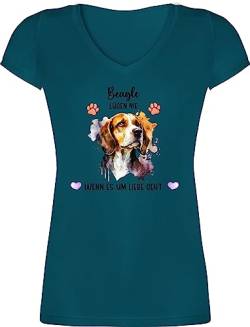 T-Shirt Damen V Ausschnitt - Hunde - Beagle - Geschenk Hundebesitzern - L - Türkis - Hund selbst Design Shirt t personalisiertes Name Hundebesitzer Frau hundemotiv und Hunden personalisierte von Geschenk mit Namen personalisiert by Shirtracer