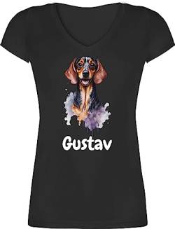 T-Shirt Damen V Ausschnitt - Hunde - Dackel - Hundebesitzern Geschenk - 3XL - Schwarz - Frau Hund t Shirt personalisiertes hundemotiv Tshirt selbst Design Hundebesitzer Shirts hundespruch t-Shirts von Geschenk mit Namen personalisiert by Shirtracer