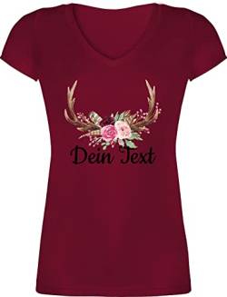 T-Shirt Damen V Ausschnitt - Kompatibel Oktoberfest - Geweih mit Text - L - Bordeauxrot - Oktoberfest-Outfits bayrische Dein t Shirts Shirt bayrisch bayrischer Abend Tshirt Frauen trachtenshirt von Geschenk mit Namen personalisiert by Shirtracer