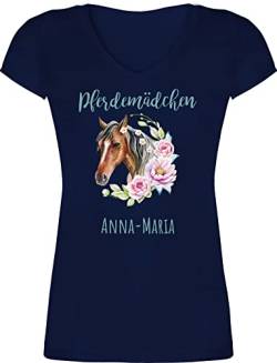 T-Shirt Damen V Ausschnitt - Pferd Pferde - Pferdemädchen - L - Dunkelblau - für pferdeliebhaber Geschenke Reiter Name Sachen und pferdemotiv Frauen Reiterin personalisierte Bilder von Geschenk mit Namen personalisiert by Shirtracer