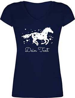 T-Shirt Damen V Ausschnitt - Pferde - Pferd Dein Name Wunschtext Text - L - Dunkelblau - pferdemotiv Geschenke und Frau personalisierte selbst gestalten Reiter reiten von Geschenk mit Namen personalisiert by Shirtracer