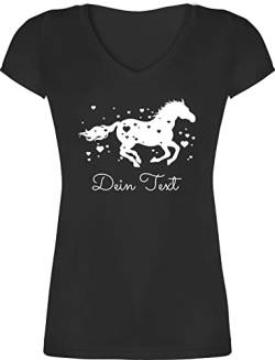 T-Shirt Damen V Ausschnitt - Pferde - Pferd Dein Name Wunschtext Text - L - Schwarz - für pferdeliebhaber personalisierbar Geschenke und Sachen Wunschname Reiter mädchen Personalisieren Frau von Geschenk mit Namen personalisiert by Shirtracer