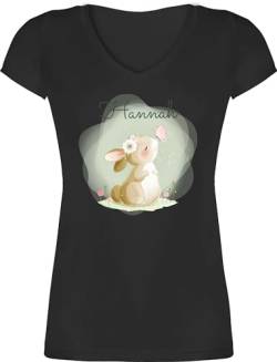 T-Shirt Damen V Ausschnitt - Süßer Hase Bunny Rabbit Hasen Kaninchen - M - Schwarz - für hasenliebhaber t Shirts Erwachsene Ostern t-Shirts Name Shirt von Geschenk mit Namen personalisiert by Shirtracer