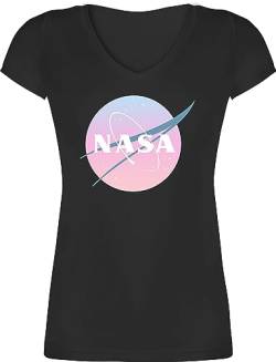 T-Shirt Damen V Ausschnitt - Weltall Weltraum - NASA Logo - M - Schwarz - Shirt Shirts v-Ausschnitt von Geschenk mit Namen personalisiert by Shirtracer