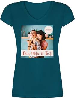 T-Shirt Damen V Ausschnitt - eigenem - Foto Bild - S - Türkis - personalisierten Druck Tshirt eigenen Fotos Shirt zum Bedrucken t individuell gestaltete selbst beschriften selber designen von Geschenk mit Namen personalisiert by Shirtracer