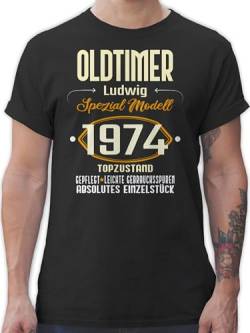 T-Shirt Herren - 50. Geburtstag - Oldtimer Spezial Modell 1974 - zum Fünfzigsten - eigener Name - hell - XL - Schwarz - 50.Geburtstag 1973 Tshirts männer fünfzig 1972 t Shirt 50 Jahre t-Shirts von Geschenk mit Namen personalisiert by Shirtracer