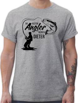 T-Shirt Herren - Besten Angler - Vatertagsgeschenk Angeln Angelzubehör personalisiert mit Namen Angelgeschenkideen Geschenke für Angler Angel Geschenk für Männer Fischer - 4XL - Grau meliert von Geschenk mit Namen personalisiert by Shirtracer