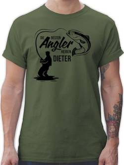 T-Shirt Herren - Besten Angler - Vatertagsgeschenk Angeln Angelzubehör personalisiert mit Namen Angelgeschenkideen Geschenke für Angler Angel Geschenk für Männer Fischer - M - Army Grün von Geschenk mit Namen personalisiert by Shirtracer