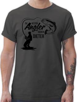 T-Shirt Herren - Besten Angler - Vatertagsgeschenk Angeln Angelzubehör personalisiert mit Namen Angelgeschenkideen Geschenke für Angler Angel Geschenk für Männer Fischer - XL - Dunkelgrau von Geschenk mit Namen personalisiert by Shirtracer