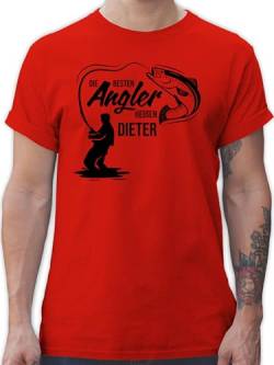 T-Shirt Herren - Besten Angler - Vatertagsgeschenk Angeln Angelzubehör personalisiert mit Namen Angelgeschenkideen Geschenke für Angler Angel Geschenk für Männer Fischer - XL - Rot von Geschenk mit Namen personalisiert by Shirtracer