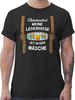 T-Shirt Herren - Kompatibel Oktoberfest - Meine Lederhose ist in der Wäsche - bairische Maß mit Brezen - 4XL - Schwarz - Shirts männer Outfit bayrisch bayrische Lederhosen Tshirts bayrisches von Geschenk mit Namen personalisiert by Shirtracer