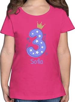 T-Shirt Mädchen - 3. Geburtstag - Zahl DREI mit Krone und Name zum Dritten - 104 (3/4 Jahre) - Fuchsia - personalisierte Shirt 3 Jahre Kinder Tshirt Geburtstags geburtstagsshirt ab Jahren t Kind von Geschenk mit Namen personalisiert by Shirtracer