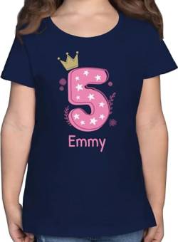 T-Shirt Mädchen - 5. Geburtstag - 5 mit Name - 116 (5/6 Jahre) - Dunkelblau - Tshirts Jahre Shirt und Tshirt t-Shirts Kinder Kindershirt Outfit Shirts t für Maedchen mädels Kind t_Shirt ich Bin von Geschenk mit Namen personalisiert by Shirtracer