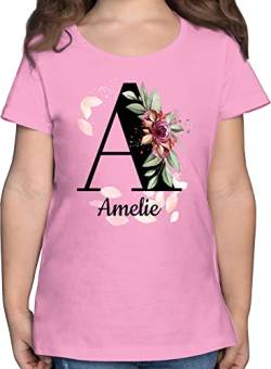 T-Shirt Mädchen - Anfangsbuchstabe Name - Buchstabe anpassbar - 104 (3/4 Jahre) - Rosa - selbst gestalten t Shirts Kinder Shirt Weihnachten Tshirt t-Shirt. Buchstaben weihnacht t_Shirt Kita von Geschenk mit Namen personalisiert by Shirtracer