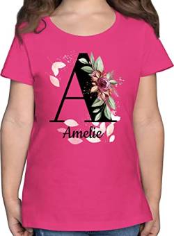 T-Shirt Mädchen - Anfangsbuchstabe Name - Buchstabe anpassbar - 116 (5/6 Jahre) - Fuchsia - personalisiertes Shirt Kinder anpassbare Geschenke Lehrerin Shirts Kita Tshirt Wunschname a t-Shirts von Geschenk mit Namen personalisiert by Shirtracer