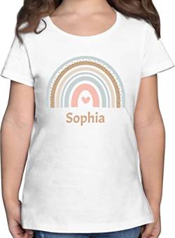 T-Shirt Mädchen - Boho - Regenbogen Farbbogen Himmelsbogen Rainbow - 116 (5/6 Jahre) - Weiß - Tshirt Kindergarten Name t Shirts Kinder personalisiertes Bedruckt Shirt Tshirt+mit+Namen+Kinder von Geschenk mit Namen personalisiert by Shirtracer