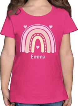 T-Shirt Mädchen - Boho - Regenbogen - Herzchen Name - 128 (7/8 Jahre) - Fuchsia - individuell chic Stil Tshirt personalisierte t Shirts Kinder Kindergarten selbst Bedrucken Shirt Kind gestalten von Geschenk mit Namen personalisiert by Shirtracer