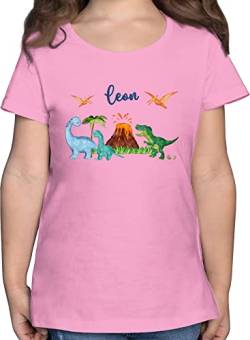 T-Shirt Mädchen - Dinosaurier Dino Dinos - 116 (5/6 Jahre) - Rosa - t Shirt Name Tshirt Kinder Einschulung t-Shirts Personalisieren saurier wütender Shirts Tieren personalisierter Maedchen Motiv von Geschenk mit Namen personalisiert by Shirtracer