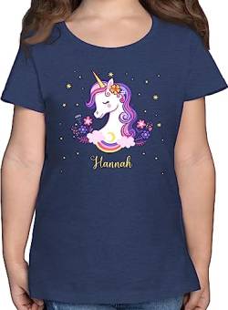 T-Shirt Mädchen - Einhorn Unicorn - 128 (7/8 Jahre) - Dunkelblau Meliert - turnsackerl Shirts Kinder Tshirt personalisierte einhörner Einschulung Shirt personalisiertes t einhörnern t-Shirts Kind von Geschenk mit Namen personalisiert by Shirtracer