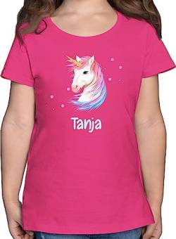 T-Shirt Mädchen - Einhorn Unicorn - 128 (7/8 Jahre) - Fuchsia - personalisierte Tshirt Kinder Name t Shirt Shirts eigenem Kind personalisiertes und Kindermode Geschenke Einhorn+Tshirt+Kinder für von Geschenk mit Namen personalisiert by Shirtracer