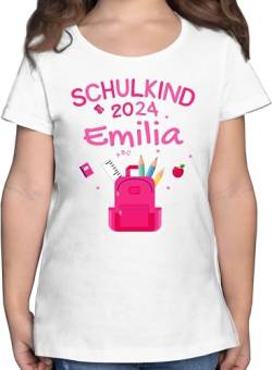 T-Shirt Mädchen - Einschulung - Schulkind 2024-140 (9/11 Jahre) - Weiß - Schulstart Tshirt einschulubg ich werde Bald Kinder Shirt t personalisierte erste Schultag Bin EIN t_Shirt Name von Geschenk mit Namen personalisiert by Shirtracer