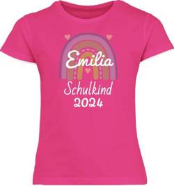 T-Shirt Mädchen - Einschulung - Schulkind 2024 Boho Regenbogen - 128 (7/8 Jahre) - Fuchsia - Shirt zum Schulanfang schulanfänger Tshirt Geschenke Outfit 1.Schultag Einschulung-Schulkind t-Shirts t von Geschenk mit Namen personalisiert by Shirtracer