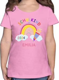 T-Shirt Mädchen - Einschulung - Schulkind 2024 Regenbogen - 140 (9/11 Jahre) - Rosa - Tshirt Schulanfang Geschenke Shirt schulanfangsgeschenk zur schuleintritt t personalisiertes Name von Geschenk mit Namen personalisiert by Shirtracer