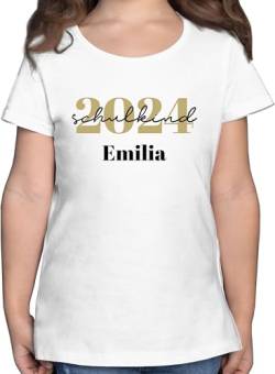 T-Shirt Mädchen - Einschulung - Schulkind 2024 - Schreibschrift - 116 (5/6 Jahre) - Weiß - erster Schultag Outfit Shirt Tshirt Schulanfang personalisierte einschulungsgeschenke Kinder t von Geschenk mit Namen personalisiert by Shirtracer