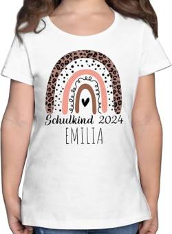 T-Shirt Mädchen - Einschulung - Zebra Leo Muster Regenbogen Schulkind 2024 schwarz mit Namen - 140 (9/11 Jahre) - Weiß - Tshirt Name einschulungsshirt schulkinder Schule t-Shirts von Geschenk mit Namen personalisiert by Shirtracer