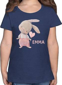 T-Shirt - Mädchen Hase Rabbit Häschen Langohr Süße Hasen - 116 (5/6 Jahre) - Dunkelblau Meliert - hasenliebhaber Tshirt Kinder Shirt t Motiv Shirts Oster Ostern Name personalisierte Geschenke von Geschenk mit Namen personalisiert by Shirtracer