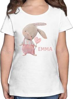 T-Shirt - Mädchen Hase Rabbit Häschen Langohr Süße Hasen - 152 (12/13 Jahre) - Weiß - Tshirt - Kinder Oster Shirt Osterhase t Shirts hasenliebhaber t_Shirt Motiv Name hasenmotiv einem von Geschenk mit Namen personalisiert by Shirtracer