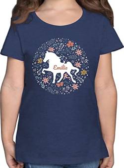 T-Shirt Mädchen - Pferde - Pferd - Pferdemädchen - 128 (7/8 Jahre) - Dunkelblau Meliert - Name Tshirt reiten Kinder personalisierte Geschenke pferden Shirt Personalisieren Motiv zur Einschulung von Geschenk mit Namen personalisiert by Shirtracer