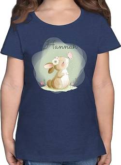 T-Shirt Mädchen - Süßer Hase Bunny Rabbit Hasen Kaninchen - 104 (3/4 Jahre) - Dunkelblau Meliert - häschen Langohr Shirt Oster Tshirt Kinder Kinder+Tshirt+personalisiert Osterhase t Ostern von Geschenk mit Namen personalisiert by Shirtracer