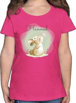 T-Shirt Mädchen - Süßer Hase Bunny Rabbit Hasen Kaninchen - 104 (3/4 Jahre) - Fuchsia - Oster Tshirt Shirt Name Kinder Osterhase Motiv einem Ostern hasenmotiv personalisierte Geschenke von Geschenk mit Namen personalisiert by Shirtracer