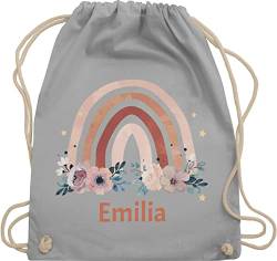 Turnbeutel Rucksack - Boho - Regenbogen Rainbow - Unisize - Hellgrau - emilia beutel stoffbeutel name kindergarten wäschebeutel für kinder individuell personalisierte turnsack kita tasche mädchen von Geschenk mit Namen personalisiert by Shirtracer