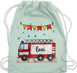 Turnbeutel Rucksack - Feuerwehr - Feuerwehrauto - Geschenk - Unisize - Pastell Grün - kita beutel junge name sport taschen wechselkleidung jungs tasche kindergarten turntasche für von Geschenk mit Namen personalisiert by Shirtracer