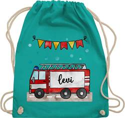 Turnbeutel Rucksack - Feuerwehr - Feuerwehrauto - Geschenk - Unisize - Türkis - kindergarten beutel wechselkleidung baumwolle kita personalisierte kindergartentasche kinder junge feuerwehr-rucksack von Geschenk mit Namen personalisiert by Shirtracer