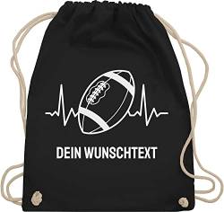 Turnbeutel Rucksack - Geschenke - Football Geschenk personalisiert mit Namen und Herzschlag American Football Männer Superbowl - Unisize - Schwarz - tasche beutel sportbeutel stoffsackerl taschen von Geschenk mit Namen personalisiert by Shirtracer