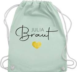 Turnbeutel Rucksack - JGA Junggesellenabschied - Braut - Name Herz - Unisize - Pastell Grün - junggesellinnenabschied beutel personalisierte bride beuteltasche jungesellinnenabschied abschied von Geschenk mit Namen personalisiert by Shirtracer