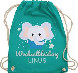 Turnbeutel Rucksack - Kita Beutel Wechselsachen Jungen - Wechselkleidung Elefant - Unisize - Türkis - kindergarten stoffrucksack kinder name wechselbeutel kind bag personalisierter mädchen von Geschenk mit Namen personalisiert by Shirtracer