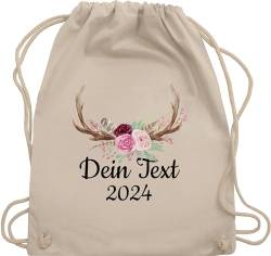 Turnbeutel Rucksack - Kompatibel Oktoberfest - Dein Text und Geweih - Unisize - Naturweiß - hirschgeweih tasche oktoberfest-tasche bayrisch rucksäcke trachtenrucksäcke bayrisches beutel von Geschenk mit Namen personalisiert by Shirtracer