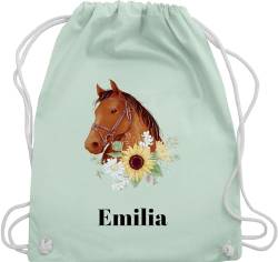 Turnbeutel Rucksack - Pferd - Pferde Mädchen Geschenk I Pferdekopf - Unisize - Pastell Grün - reiterinnen kinder baumwolle reiten pferdeherz stoff tasche pferdegeschenk beutel von Geschenk mit Namen personalisiert by Shirtracer