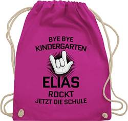 Turnbeutel Rucksack - Schulanfang Einschulung - Bye Bye Kindergarten - rockt jetzt die Schule - Unisize - Fuchsia - personalisierte geschenke schulkind tschüss beutel zur schulkinder ich rocke von Geschenk mit Namen personalisiert by Shirtracer