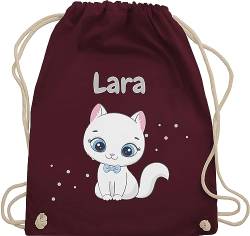 Turnbeutel Rucksack - Süße Katze Katzen Katzenmotiv Cat Cats - Unisize - Bordeauxrot - für eine katzenliebhaberin name personalisierte katzenbesitzerin kindergarten katzenmotiven stoffbeutel von Geschenk mit Namen personalisiert by Shirtracer