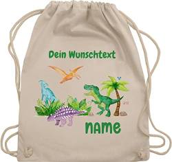 Turnbeutel Rucksack - Tiere - Dino Dinos Dinosaurier - Unisize - Naturweiß - personalisierte kindergarten beutel tier name kinderturnbeutel personalisierter stoffbeutel kinder tieren turnsackerl von Geschenk mit Namen personalisiert by Shirtracer