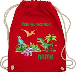 Turnbeutel Rucksack - Tiere - Dino Dinos Dinosaurier - Unisize - Rot - kinder beutel kita kindergarten name stoffsackerl personalisierte kindergartentasche geschenke sporttasche kindergartenrucksack von Geschenk mit Namen personalisiert by Shirtracer